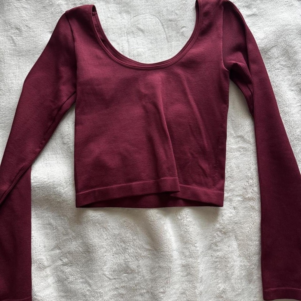 wild fable Scoop Neck Long Sleeve Crop Top - Burgundy